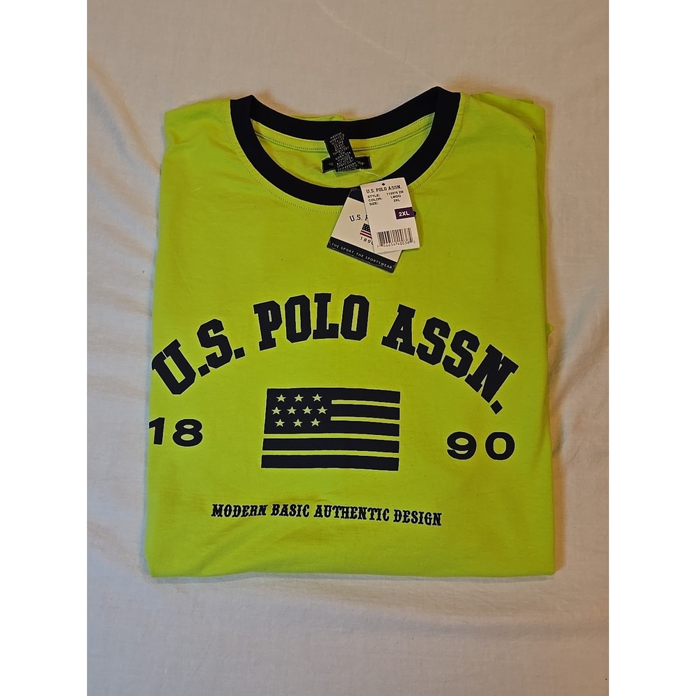US Polo Assn. T-Shirt Mens Neon Green 2XL Brand New with‎ Tags 100% Cotton NWT